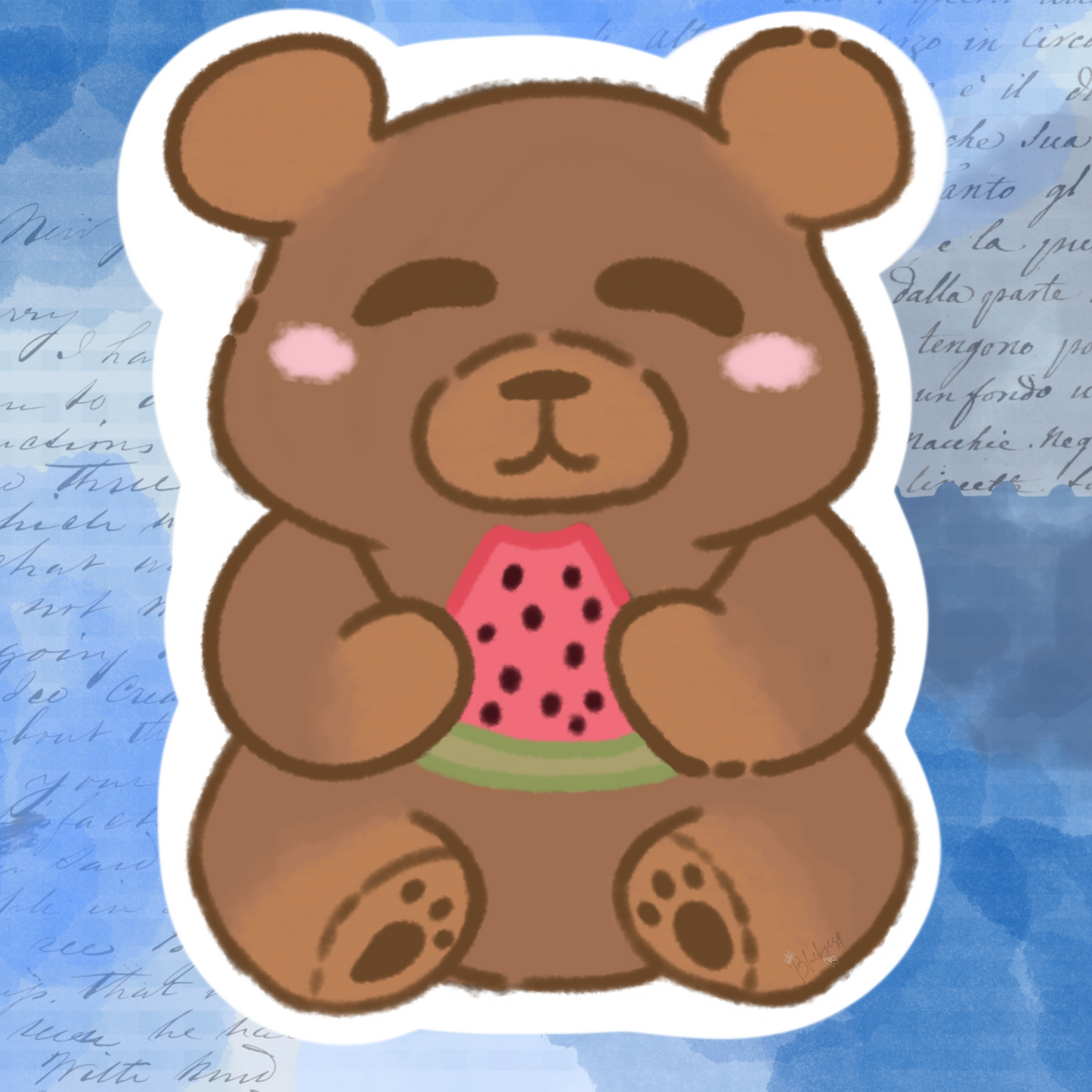 Watermelon Teddy Matte Paper Sticker